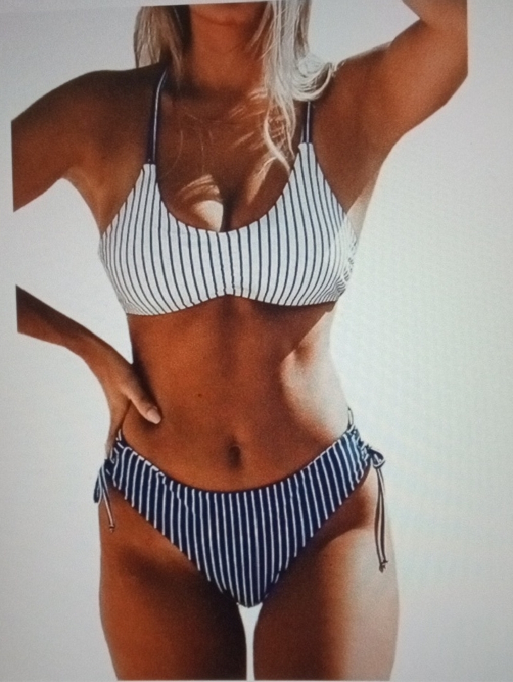 Cupshe Navy and White Striped Two-Piece Swim Set Size Large